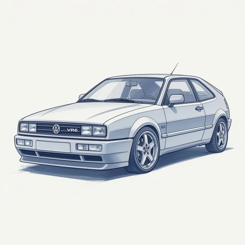 Editorial blueprint illustration of a Volkswagen Corrado VR6